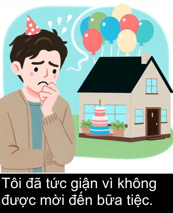 tiệc: Tôi đã tức giận vì không được mời đến bữa tiệc.