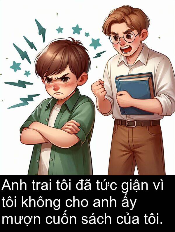 trai: Anh trai tôi đã tức giận vì tôi không cho anh ấy mượn cuốn sách của tôi.