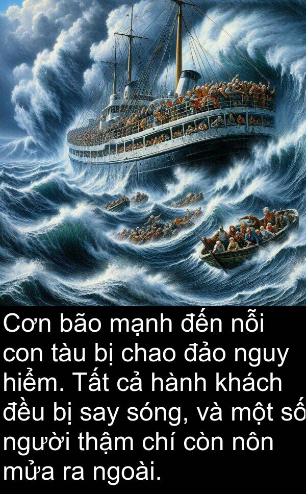 chí: Cơn bão mạnh đến nỗi con tàu bị chao đảo nguy hiểm. Tất cả hành khách đều bị say sóng, và một số người thậm chí còn nôn mửa ra ngoài.