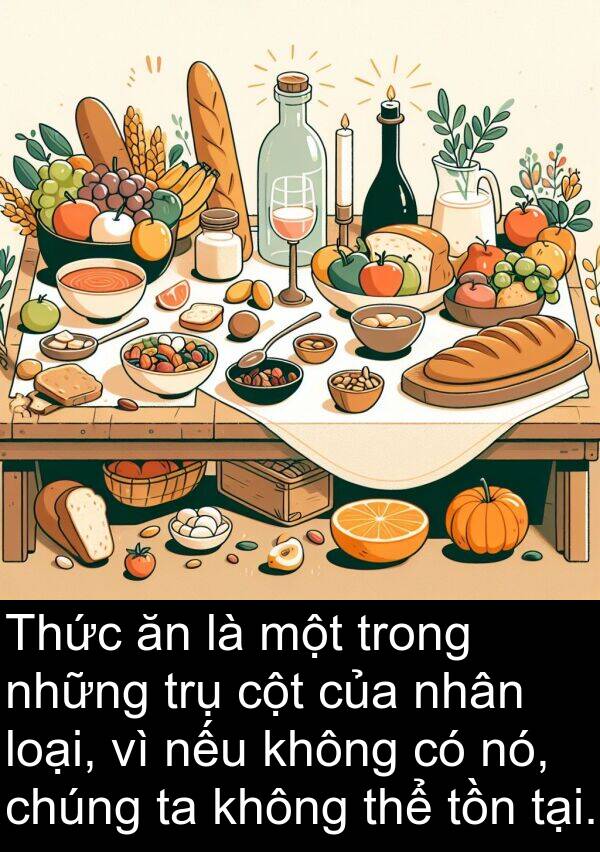 trụ: Thức ăn là một trong những trụ cột của nhân loại, vì nếu không có nó, chúng ta không thể tồn tại.