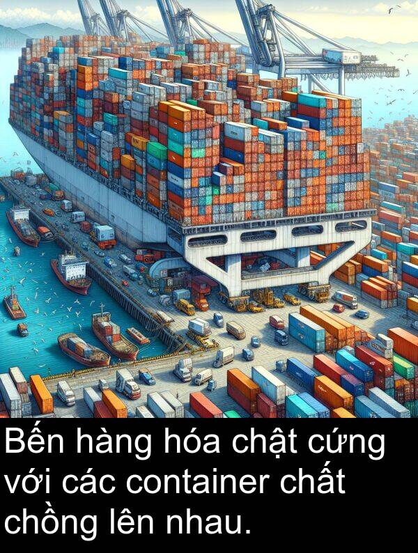 nhau: Bến hàng hóa chật cứng với các container chất chồng lên nhau.