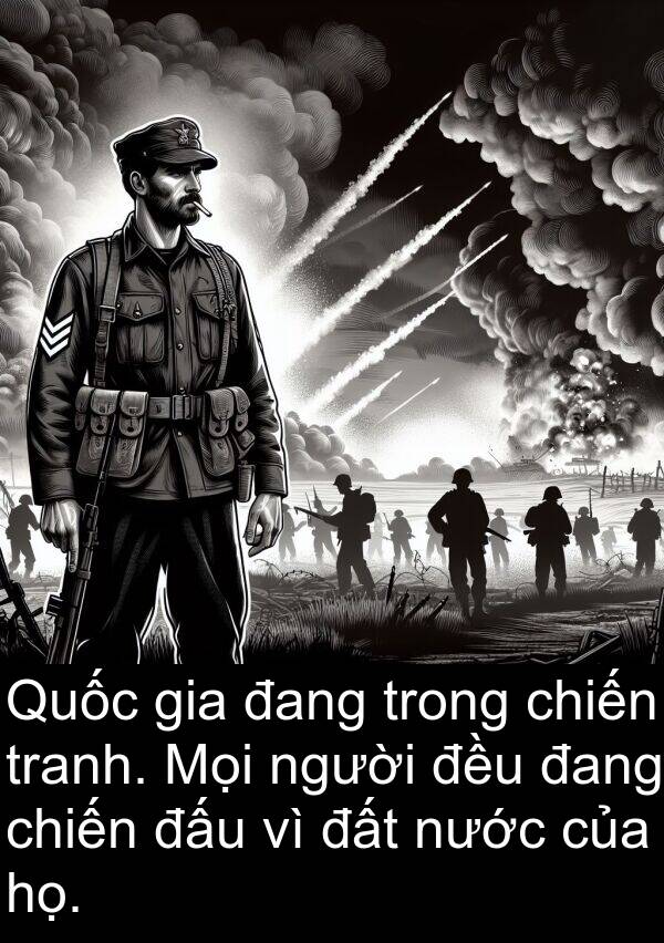 tranh: Quốc gia đang trong chiến tranh. Mọi người đều đang chiến đấu vì đất nước của họ.