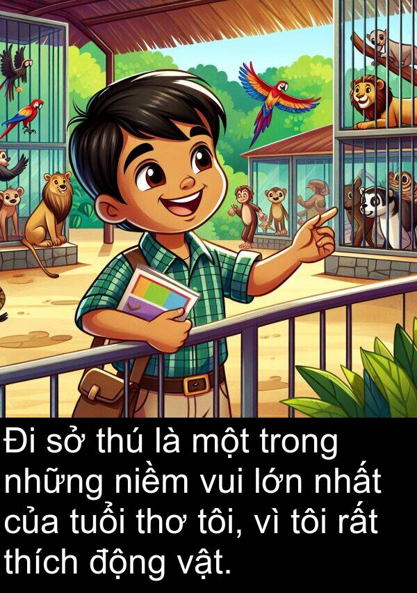 niềm: Đi sở thú là một trong những niềm vui lớn nhất của tuổi thơ tôi, vì tôi rất thích động vật.