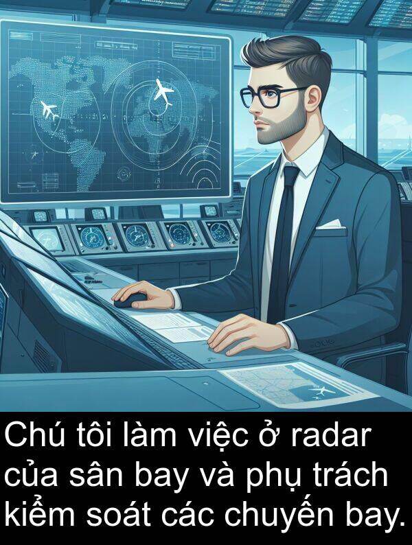 chuyến: Chú tôi làm việc ở radar của sân bay và phụ trách kiểm soát các chuyến bay.