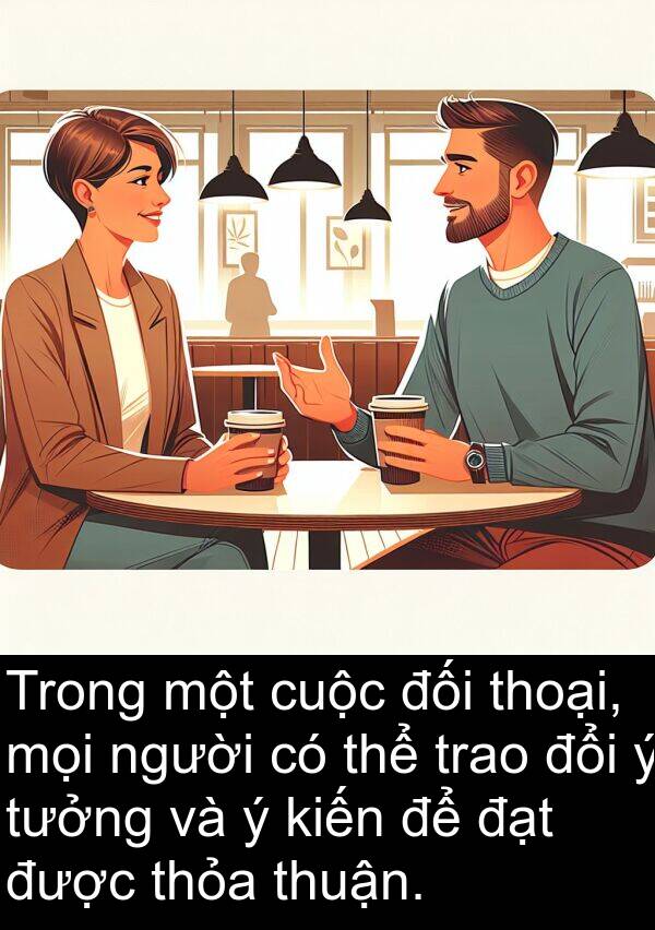 thoại: Trong một cuộc đối thoại, mọi người có thể trao đổi ý tưởng và ý kiến để đạt được thỏa thuận.