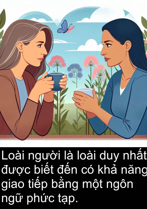 ngữ: Loài người là loài duy nhất được biết đến có khả năng giao tiếp bằng một ngôn ngữ phức tạp.