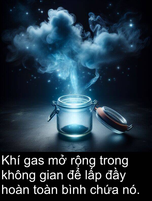 chứa: Khí gas mở rộng trong không gian để lấp đầy hoàn toàn bình chứa nó.