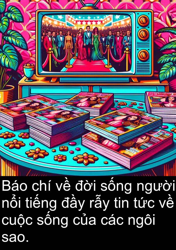 chí: Báo chí về đời sống người nổi tiếng đầy rẫy tin tức về cuộc sống của các ngôi sao.