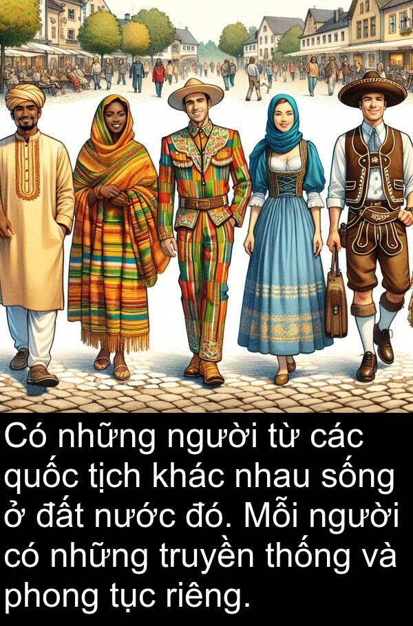 thống: Có những người từ các quốc tịch khác nhau sống ở đất nước đó. Mỗi người có những truyền thống và phong tục riêng.