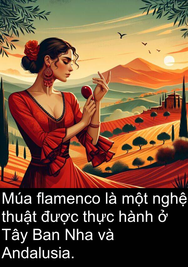 thuật: Múa flamenco là một nghệ thuật được thực hành ở Tây Ban Nha và Andalusia.