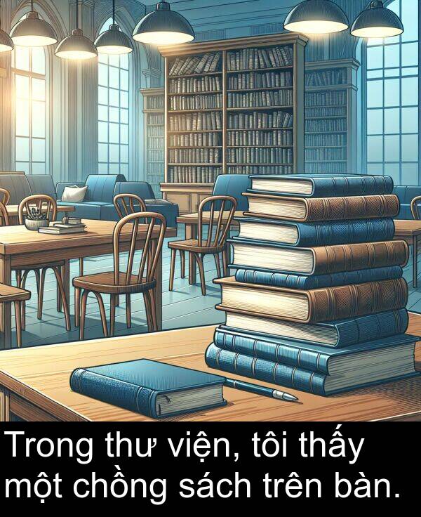 thư: Trong thư viện, tôi thấy một chồng sách trên bàn.