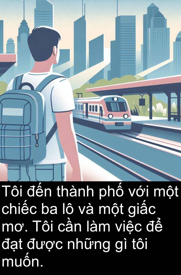 mơ: Tôi đến thành phố với một chiếc ba lô và một giấc mơ. Tôi cần làm việc để đạt được những gì tôi muốn.