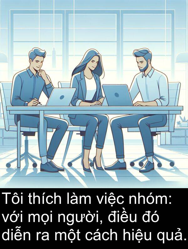 nhóm: Tôi thích làm việc nhóm: với mọi người, điều đó diễn ra một cách hiệu quả.