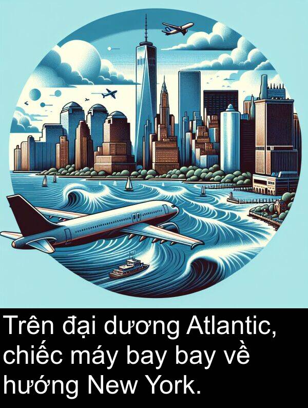 máy: Trên đại dương Atlantic, chiếc máy bay bay về hướng New York.