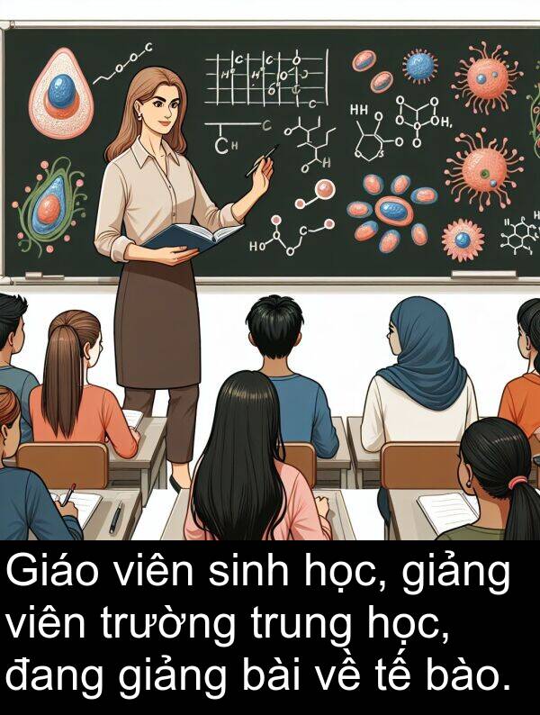 trung: Giáo viên sinh học, giảng viên trường trung học, đang giảng bài về tế bào.