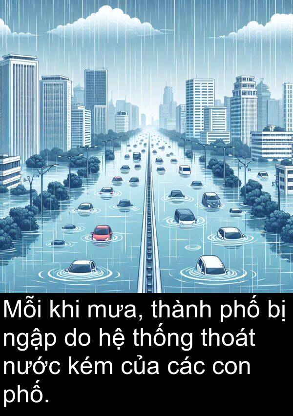 thống: Mỗi khi mưa, thành phố bị ngập do hệ thống thoát nước kém của các con phố.