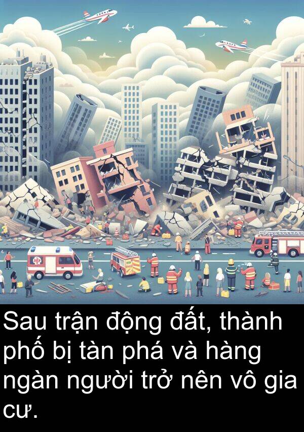 ngàn: Sau trận động đất, thành phố bị tàn phá và hàng ngàn người trở nên vô gia cư.