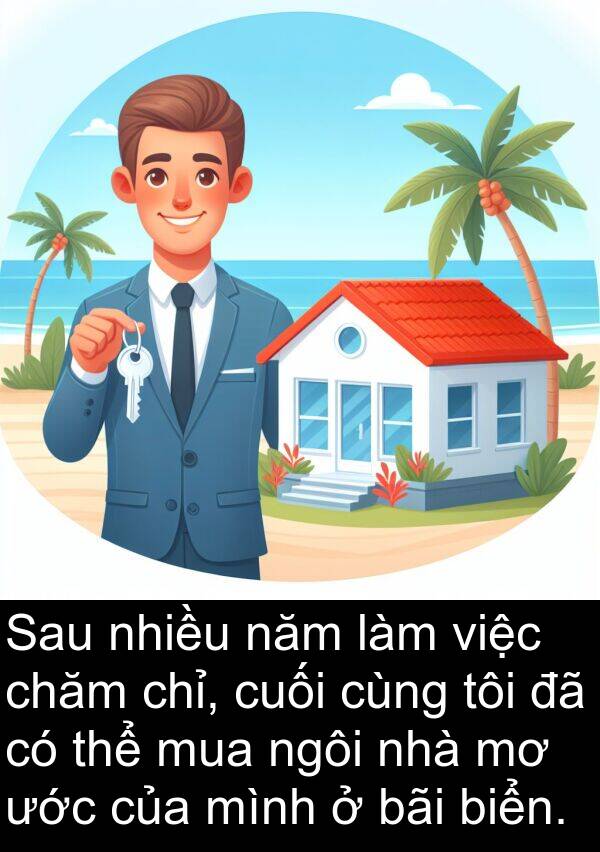 cuối: Sau nhiều năm làm việc chăm chỉ, cuối cùng tôi đã có thể mua ngôi nhà mơ ước của mình ở bãi biển.