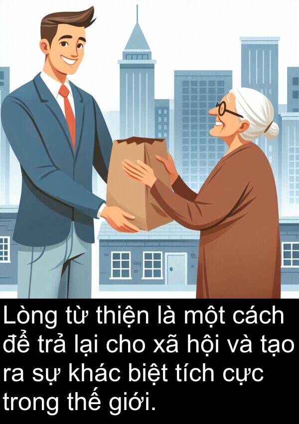 trả: Lòng từ thiện là một cách để trả lại cho xã hội và tạo ra sự khác biệt tích cực trong thế giới.