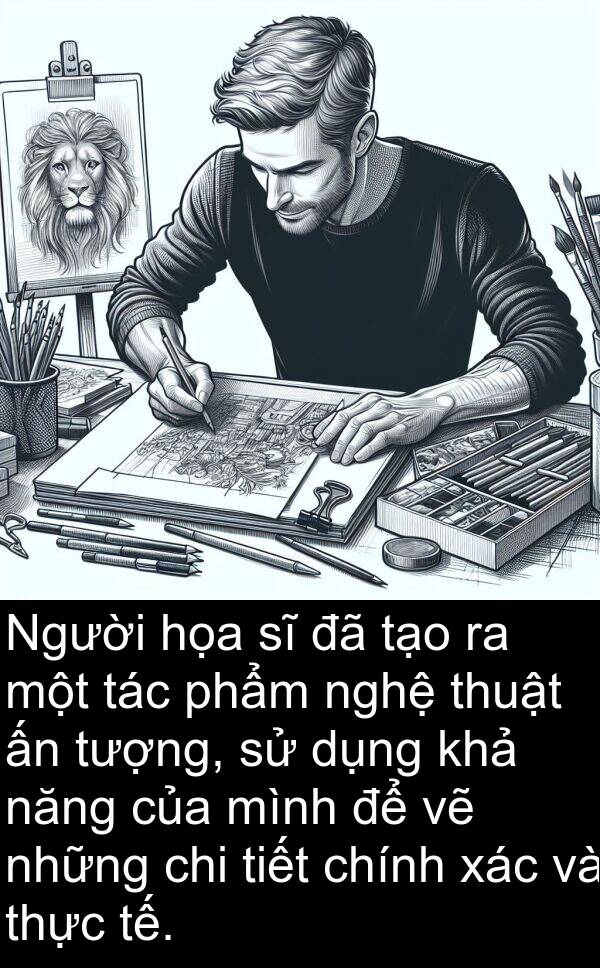 chi: Người họa sĩ đã tạo ra một tác phẩm nghệ thuật ấn tượng, sử dụng khả năng của mình để vẽ những chi tiết chính xác và thực tế.