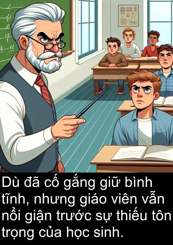 thiếu: Dù đã cố gắng giữ bình tĩnh, nhưng giáo viên vẫn nổi giận trước sự thiếu tôn trọng của học sinh.