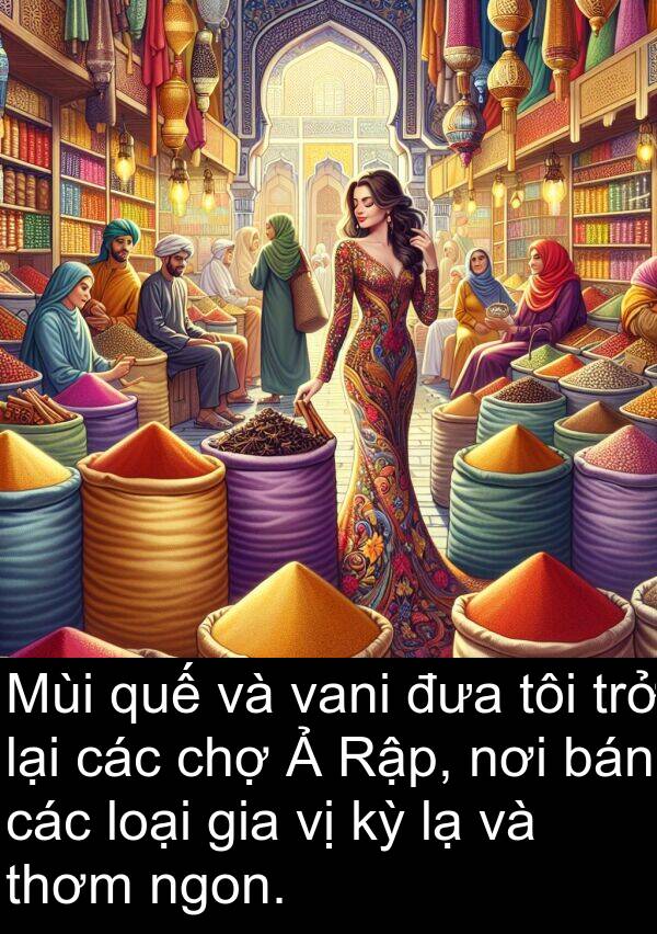 chợ: Mùi quế và vani đưa tôi trở lại các chợ Ả Rập, nơi bán các loại gia vị kỳ lạ và thơm ngon.