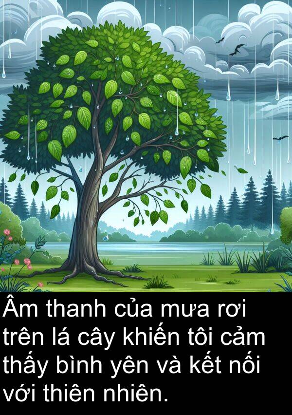 thiên: Âm thanh của mưa rơi trên lá cây khiến tôi cảm thấy bình yên và kết nối với thiên nhiên.