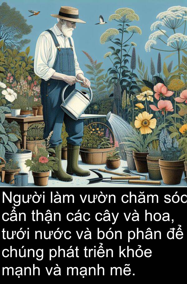 triển: Người làm vườn chăm sóc cẩn thận các cây và hoa, tưới nước và bón phân để chúng phát triển khỏe mạnh và mạnh mẽ.