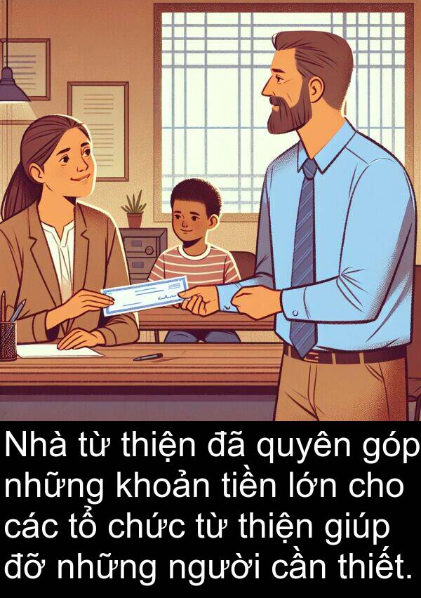 chức: Nhà từ thiện đã quyên góp những khoản tiền lớn cho các tổ chức từ thiện giúp đỡ những người cần thiết.