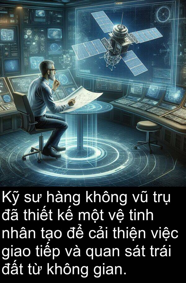 trụ: Kỹ sư hàng không vũ trụ đã thiết kế một vệ tinh nhân tạo để cải thiện việc giao tiếp và quan sát trái đất từ không gian.