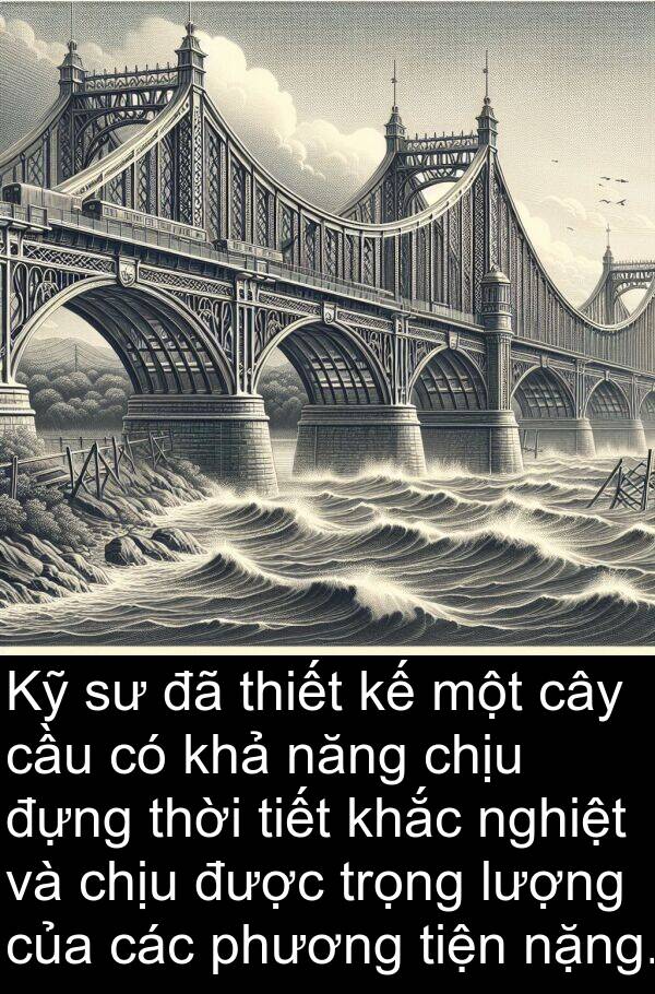 nghiệt: Kỹ sư đã thiết kế một cây cầu có khả năng chịu đựng thời tiết khắc nghiệt và chịu được trọng lượng của các phương tiện nặng.