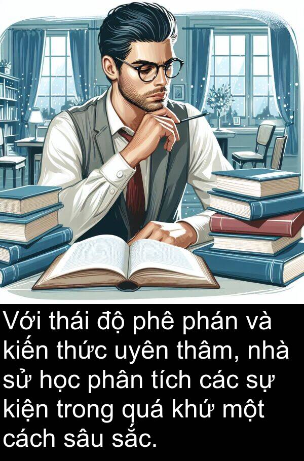 phán: Với thái độ phê phán và kiến thức uyên thâm, nhà sử học phân tích các sự kiện trong quá khứ một cách sâu sắc.