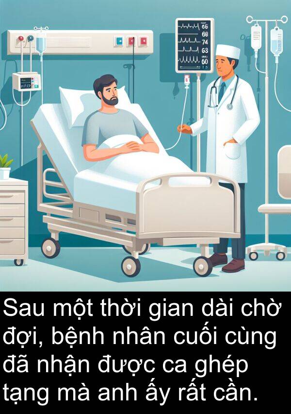 chờ: Sau một thời gian dài chờ đợi, bệnh nhân cuối cùng đã nhận được ca ghép tạng mà anh ấy rất cần.