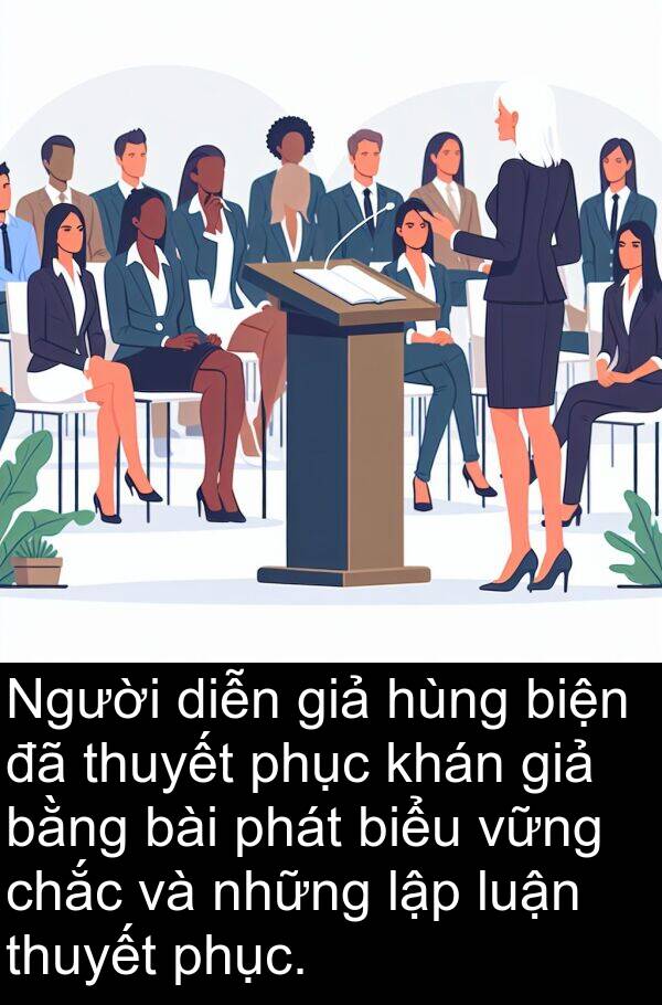 lập: Người diễn giả hùng biện đã thuyết phục khán giả bằng bài phát biểu vững chắc và những lập luận thuyết phục.