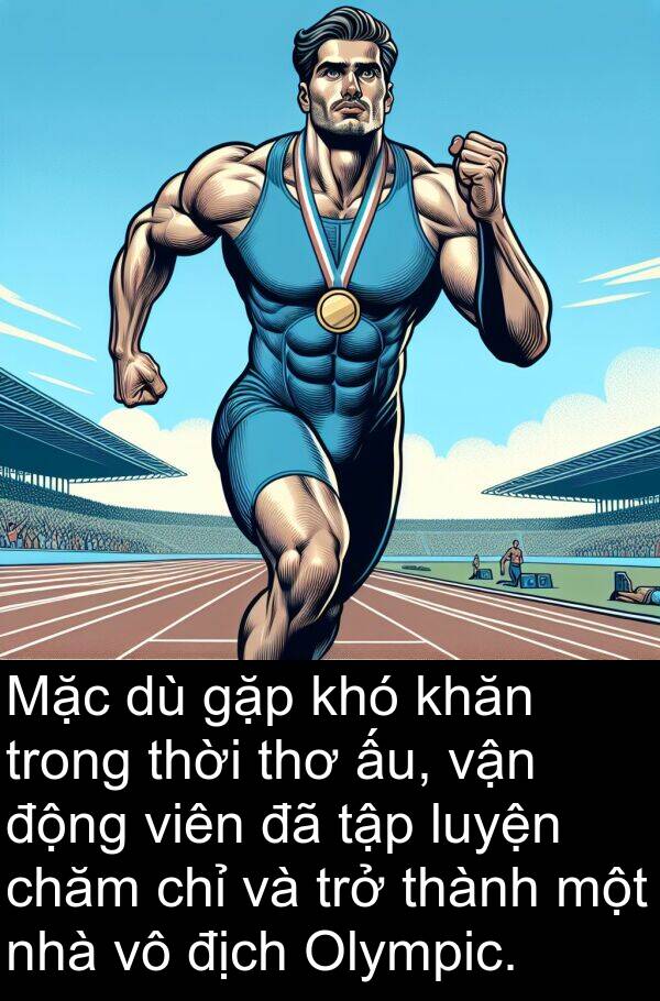ấu: Mặc dù gặp khó khăn trong thời thơ ấu, vận động viên đã tập luyện chăm chỉ và trở thành một nhà vô địch Olympic.