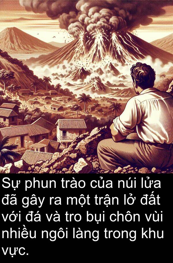 trận: Sự phun trào của núi lửa đã gây ra một trận lở đất với đá và tro bụi chôn vùi nhiều ngôi làng trong khu vực.