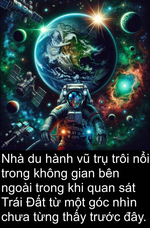 trôi: Nhà du hành vũ trụ trôi nổi trong không gian bên ngoài trong khi quan sát Trái Đất từ một góc nhìn chưa từng thấy trước đây.