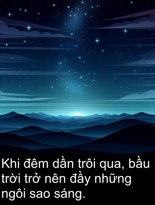 trôi: Khi đêm dần trôi qua, bầu trời trở nên đầy những ngôi sao sáng.