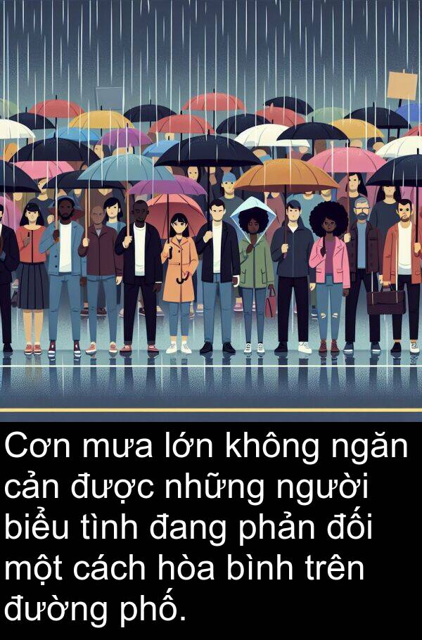 cản: Cơn mưa lớn không ngăn cản được những người biểu tình đang phản đối một cách hòa bình trên đường phố.