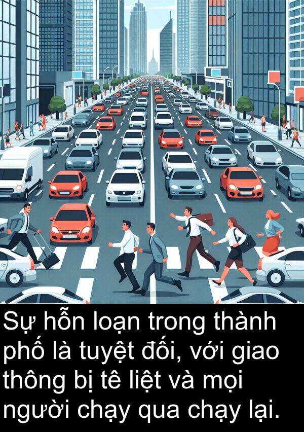 loạn: Sự hỗn loạn trong thành phố là tuyệt đối, với giao thông bị tê liệt và mọi người chạy qua chạy lại.