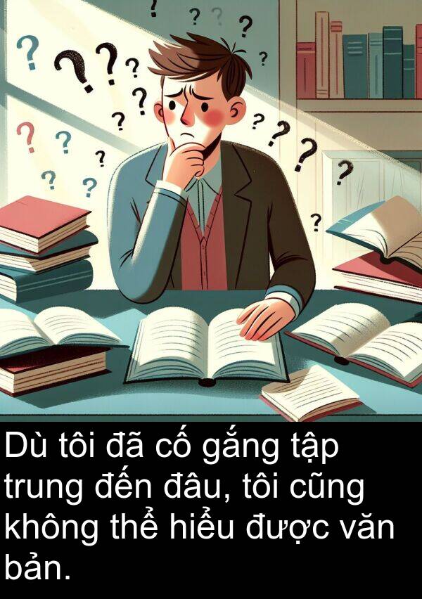 trung: Dù tôi đã cố gắng tập trung đến đâu, tôi cũng không thể hiểu được văn bản.