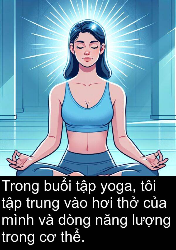 thở: Trong buổi tập yoga, tôi tập trung vào hơi thở của mình và dòng năng lượng trong cơ thể.