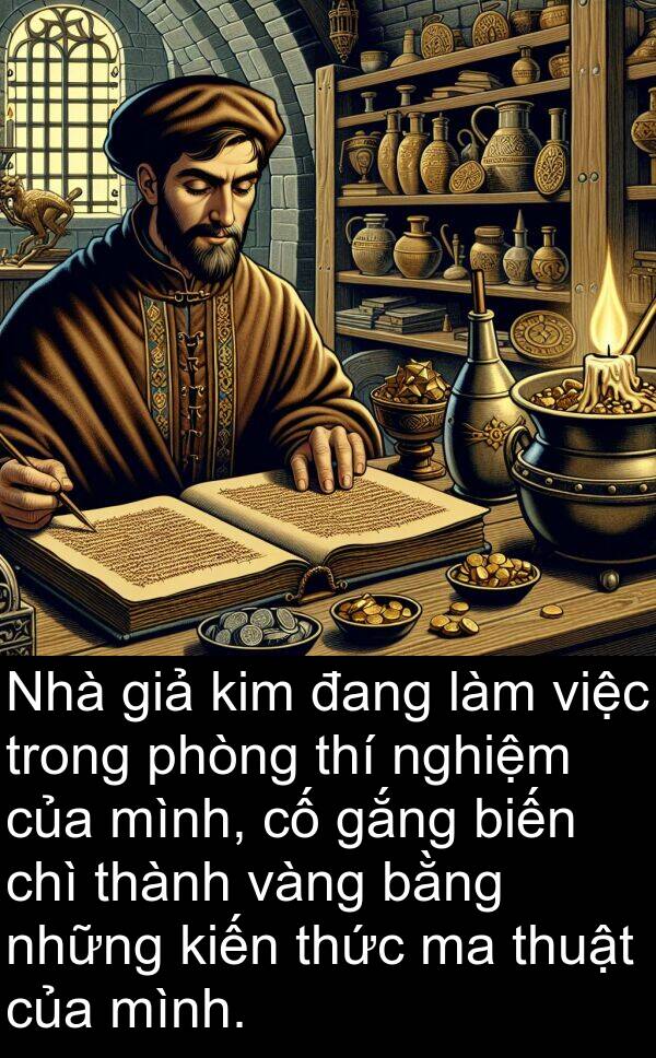 thí: Nhà giả kim đang làm việc trong phòng thí nghiệm của mình, cố gắng biến chì thành vàng bằng những kiến thức ma thuật của mình.