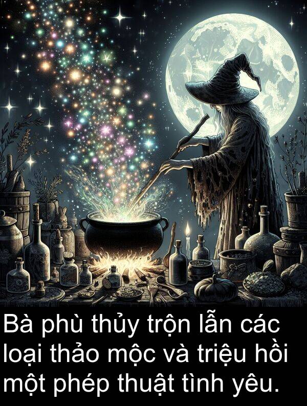 triệu: Bà phù thủy trộn lẫn các loại thảo mộc và triệu hồi một phép thuật tình yêu.