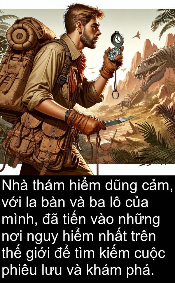 thám: Nhà thám hiểm dũng cảm, với la bàn và ba lô của mình, đã tiến vào những nơi nguy hiểm nhất trên thế giới để tìm kiếm cuộc phiêu lưu và khám phá.