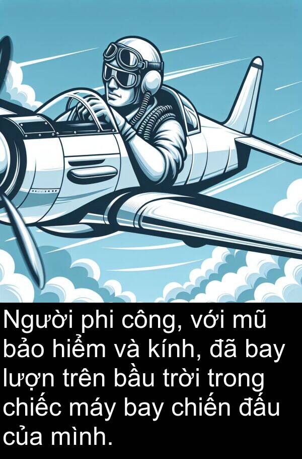 phi: Người phi công, với mũ bảo hiểm và kính, đã bay lượn trên bầu trời trong chiếc máy bay chiến đấu của mình.