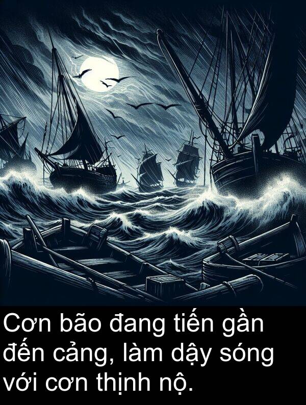 cơn: Cơn bão đang tiến gần đến cảng, làm dậy sóng với cơn thịnh nộ.