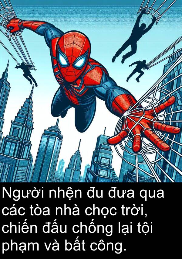 phạm: Người nhện đu đưa qua các tòa nhà chọc trời, chiến đấu chống lại tội phạm và bất công.