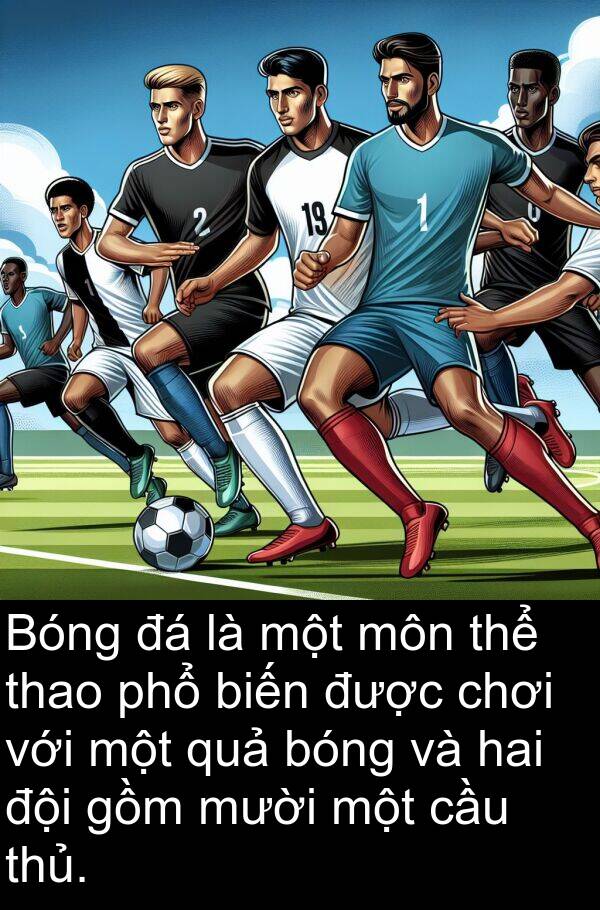 thao: Bóng đá là một môn thể thao phổ biến được chơi với một quả bóng và hai đội gồm mười một cầu thủ.