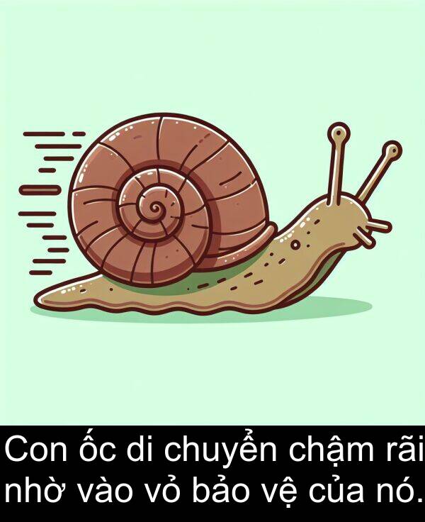 chuyển: Con ốc di chuyển chậm rãi nhờ vào vỏ bảo vệ của nó.